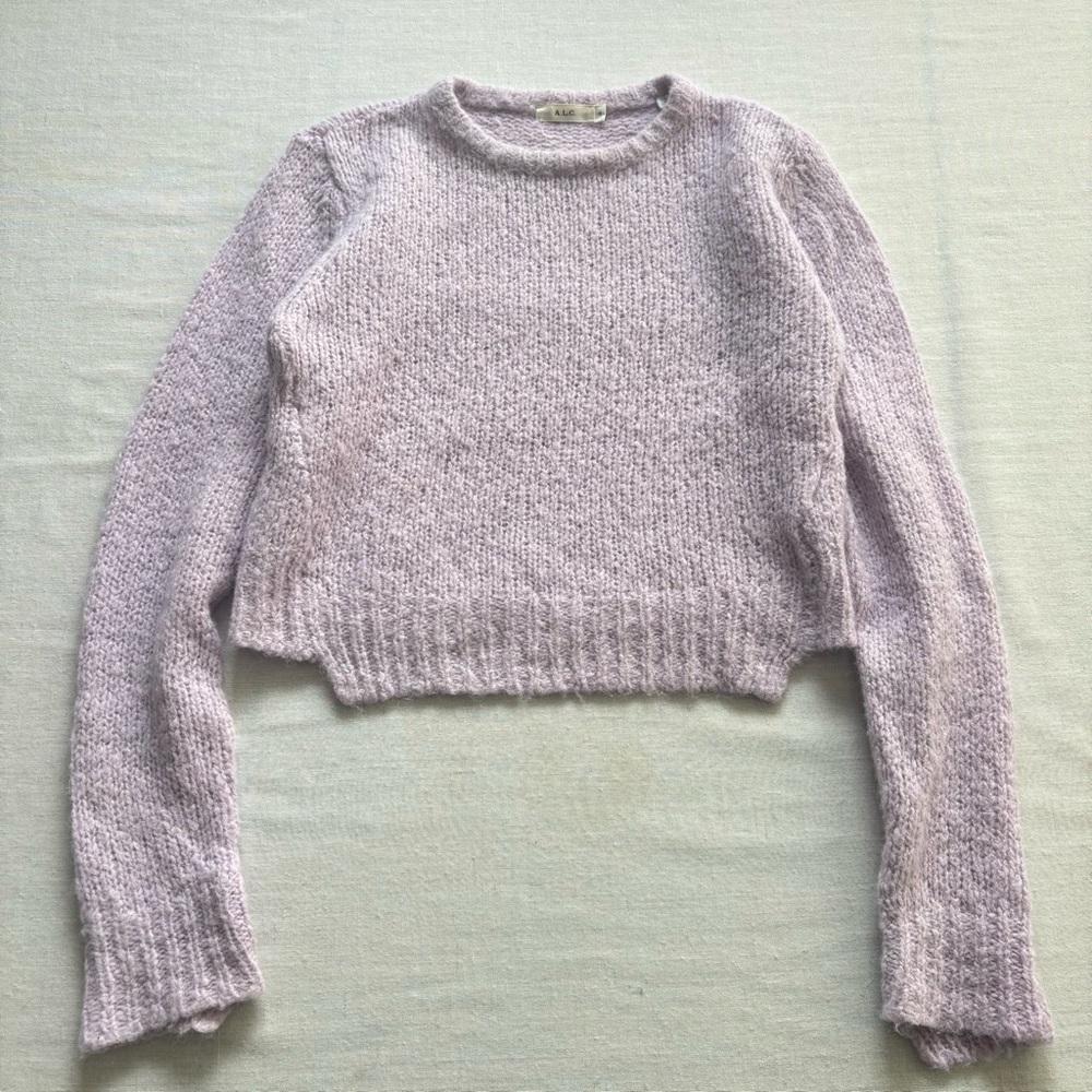 A.L.C Alpaca Wool Blend Cropped Crewneck Sweater Lavender S